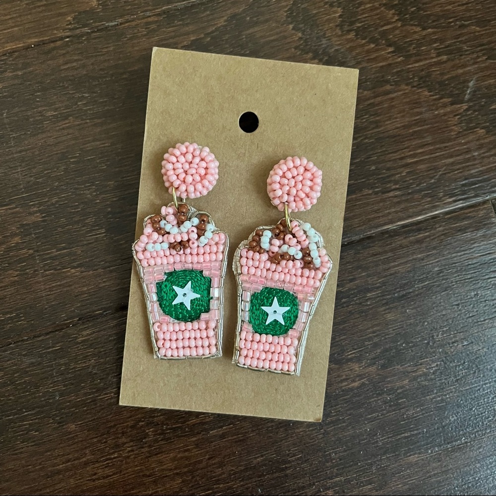 Pink Starbucks Seed Bead Earrings